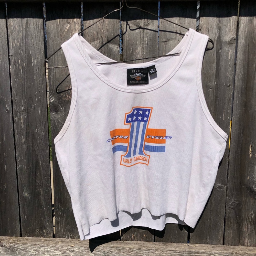Harley-Davidson White Tank with Orange & Blue Graphic